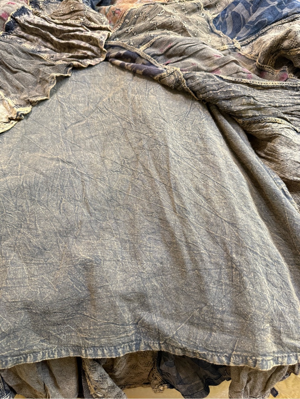 H076 NWT Young Threads L ptp21 21 ptp19 Boho Patchwork Mini Dress in Olive Green - Picture 13 of 14